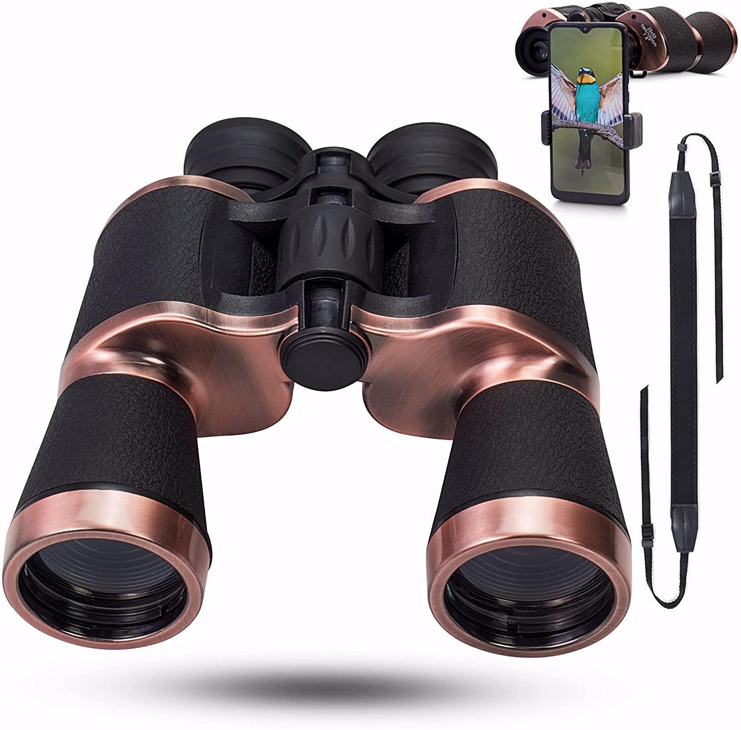 Yenguan 20x50 High Power Binoculars for Adults with Low Night Vision Binoculars Waterproof Hunting Traveling Outdoor BAK4 Prism FMC Lens, Phone Adapter Strap and Case