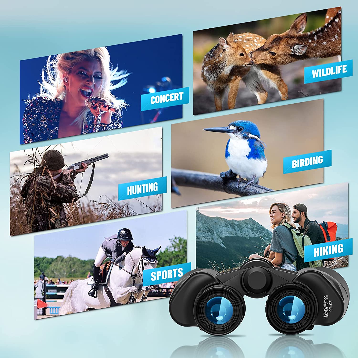 Yenguan Binoculars for Adults - 20x50 HD Professional Binoculars for Bird Watching Clear Weak Light Night Vision Binoculars Easy Focus Binoculars for Kids Hunting Birding Sports Hiking Concerts (Waterproof)
