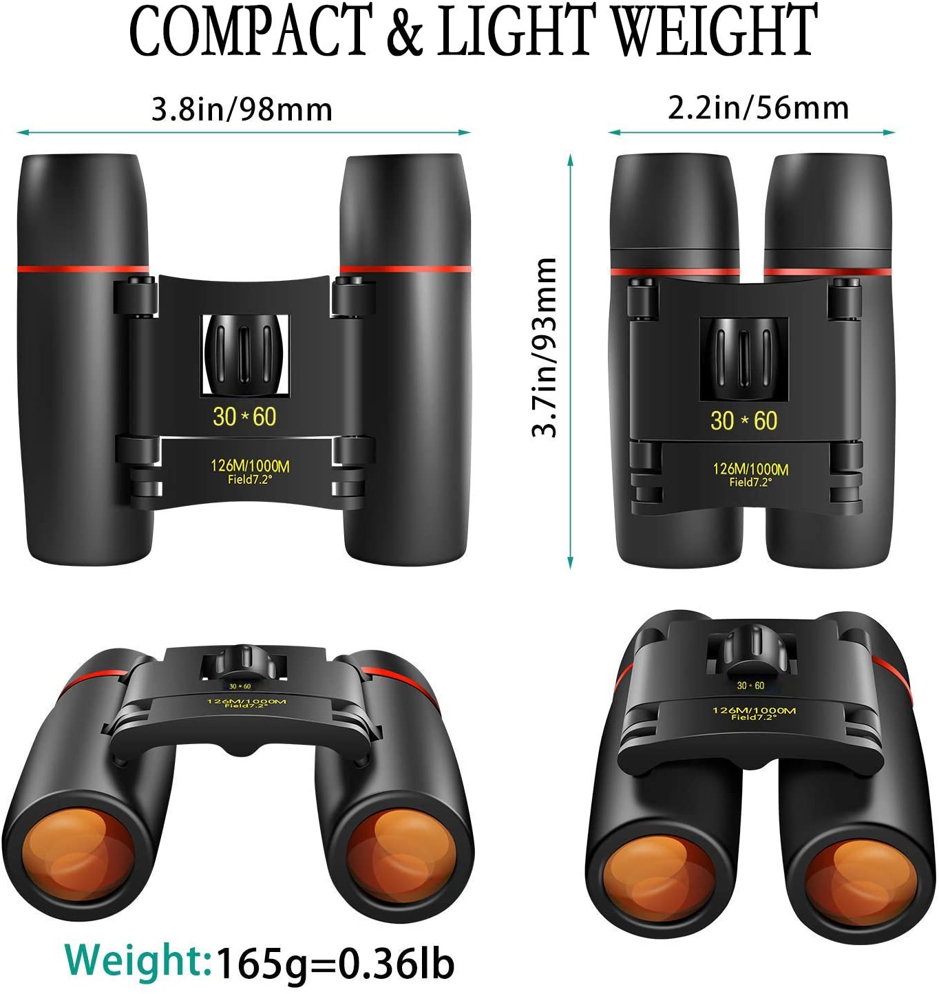 Yenguan 30x60 Mini Small Compact Binoculars for Kids and Adults, Portable Pocket Foldable Binoculars for Waterproof Bird Watching, Mountaineering, Outdoor Hunting, Watching Performances