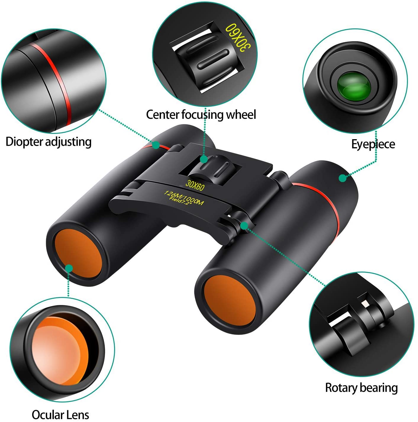 Yenguan 30x60 Mini Small Compact Binoculars for Kids and Adults, Portable Pocket Foldable Binoculars for Waterproof Bird Watching, Mountaineering, Outdoor Hunting, Watching Performances
