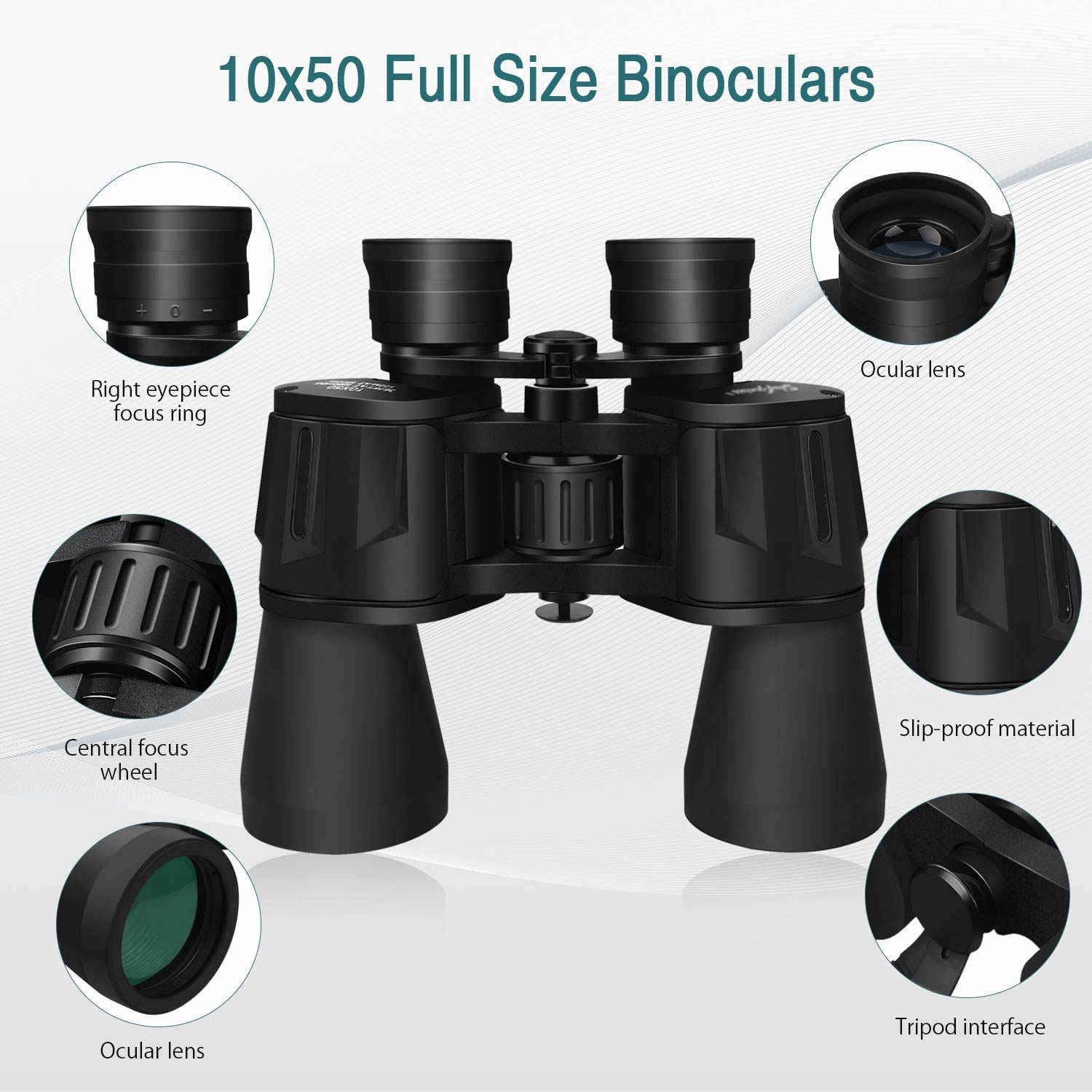 Yenguan 10 x 50 Powerful Binoculars for Adults Durable Full-Size Clear Binoculars for Bird Watching Travel Sightseeing Hunting Wildlife Watching Outdoor Sports Games and Concerts
